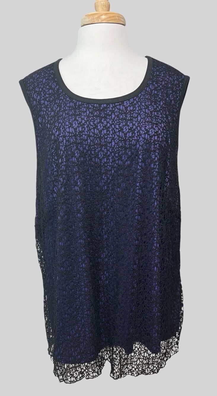 TanJay Lace Crochet Tank Top Womens 3X Purple Black Gothic Whimsygoth